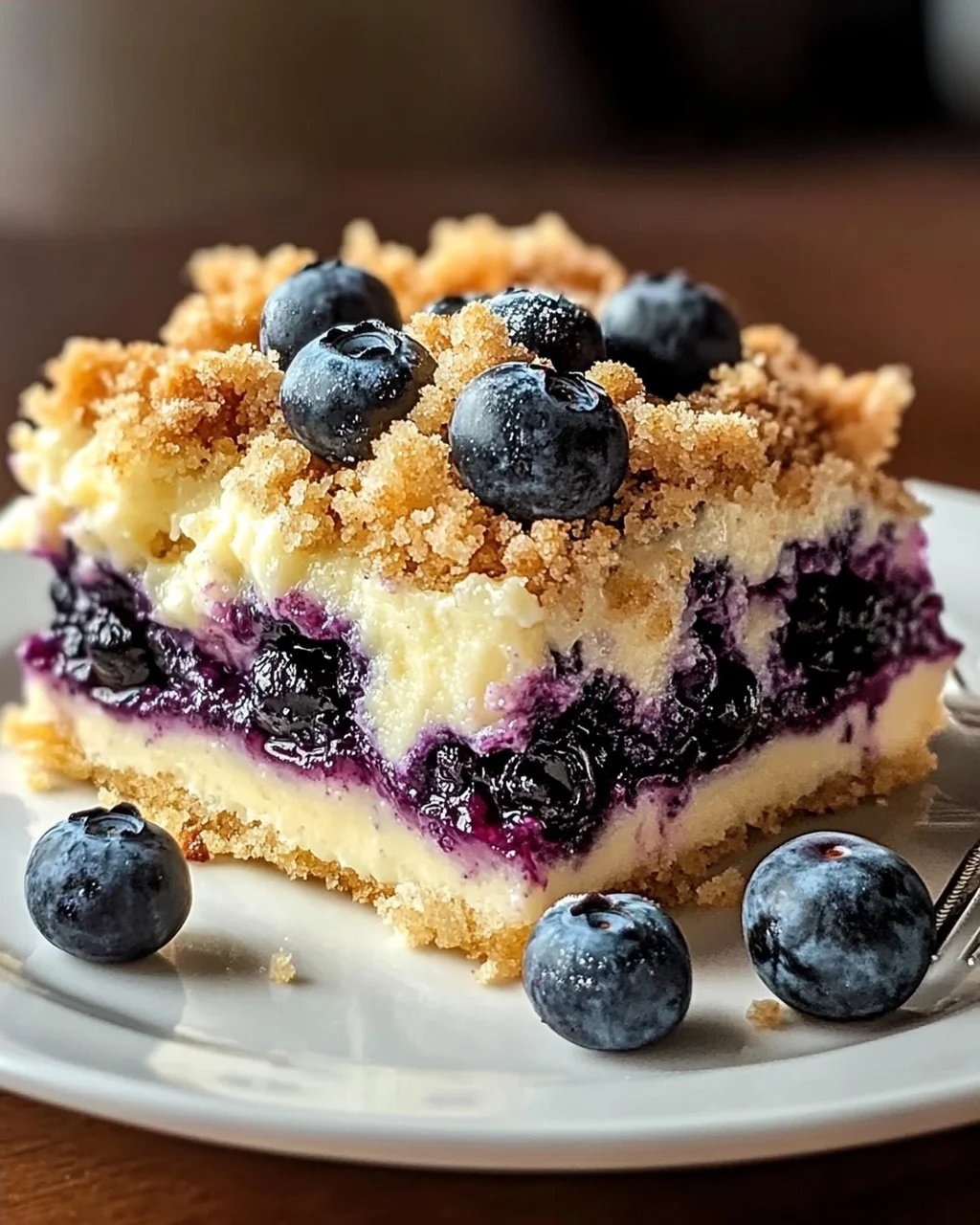 Blaubeerkuchen mit Pudding und Streusel