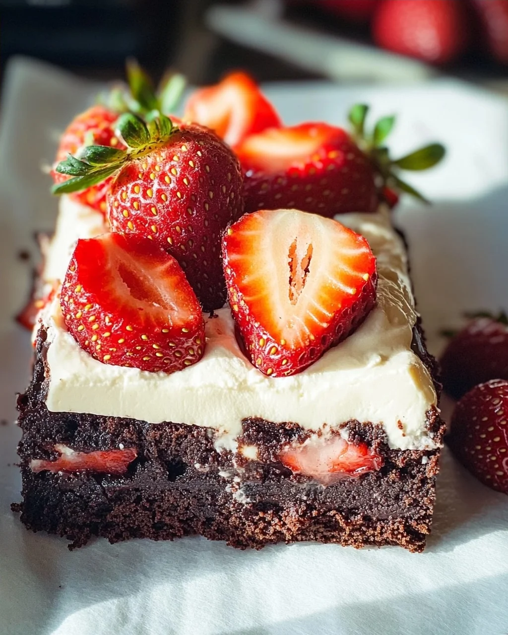 Brownie mit Mascarpone und Erdbeeren