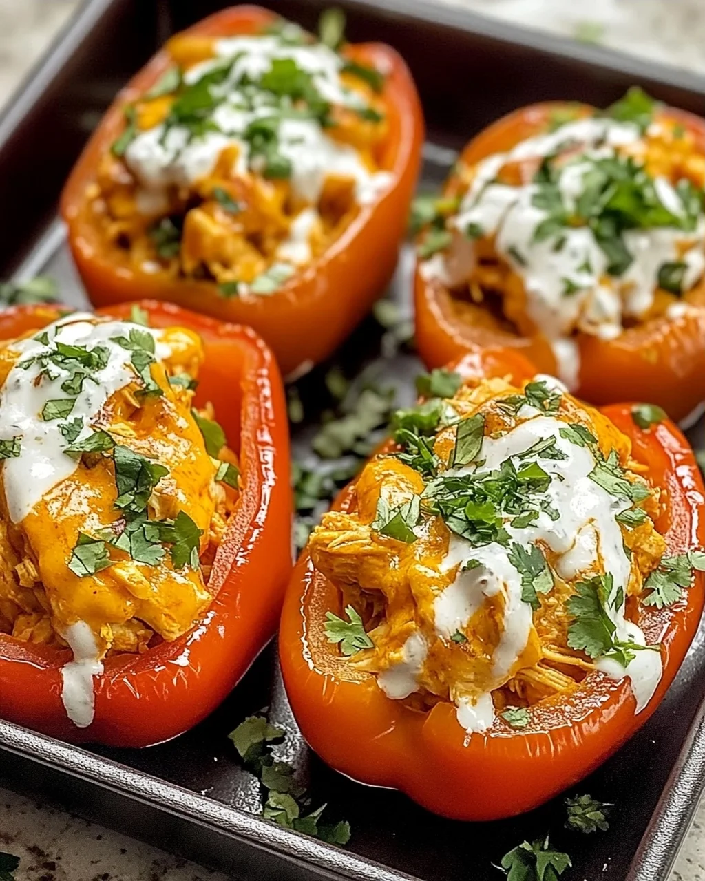 Buffalo-Hühnchen gefüllte Paprika leicht gemacht