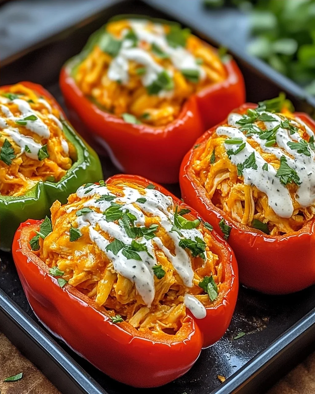 Buffalo-Hühnchen gefüllte Paprika leicht gemacht