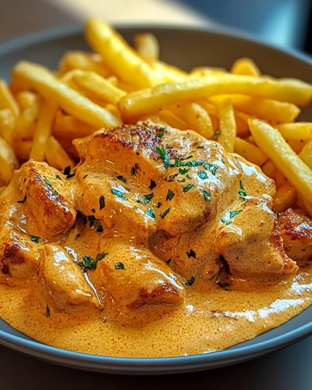 Butter Chicken mit Knoblauchsauce und Pommes – Lecker genießen!