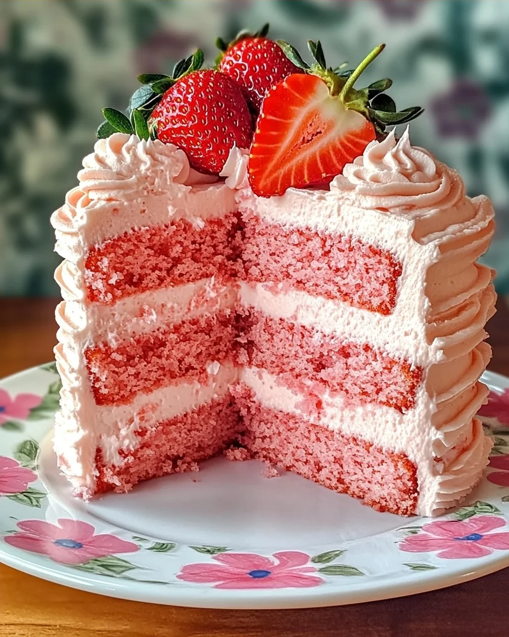 Dreischichtiger Erdbeerkuchen mit Frischkäse-Frosting