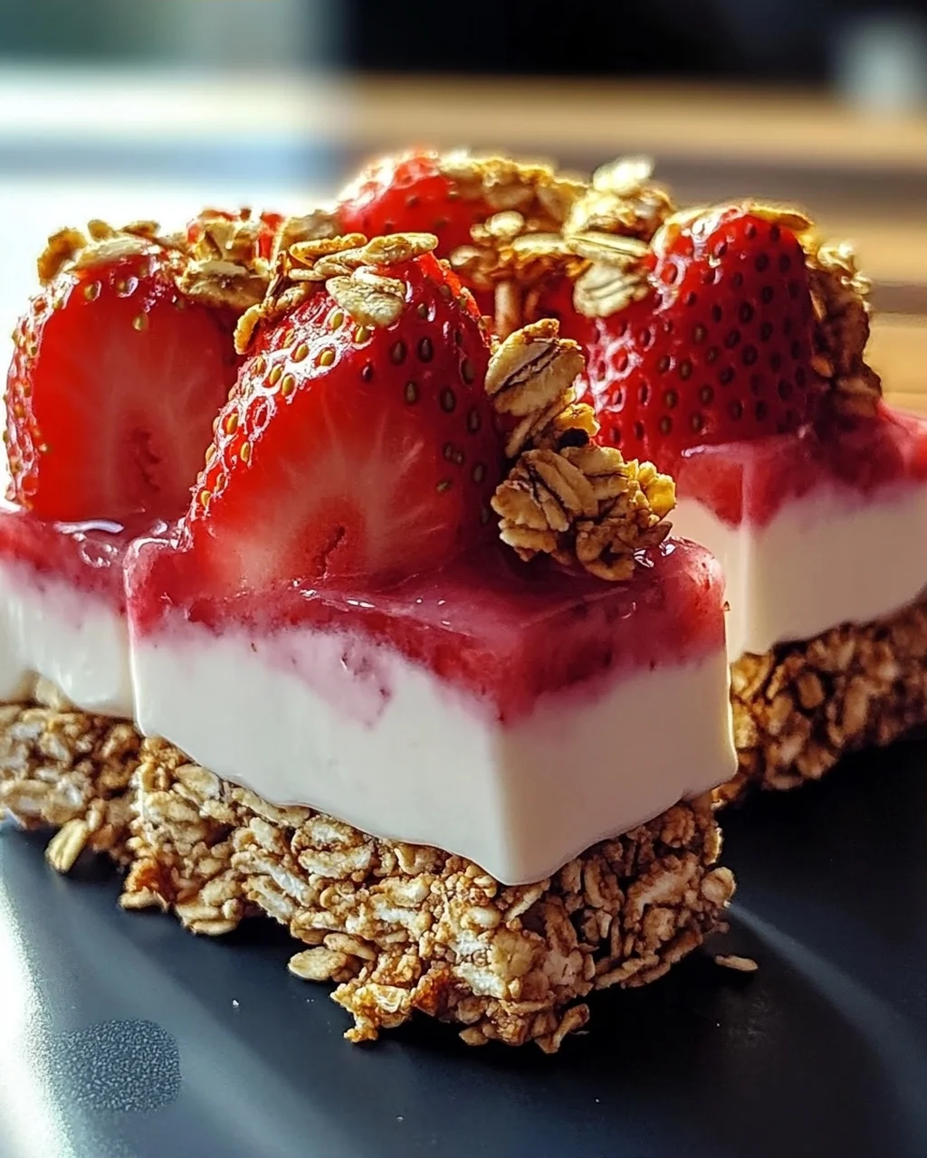 Erdbeerjoghurt-Riegel mit knusprigem Granola