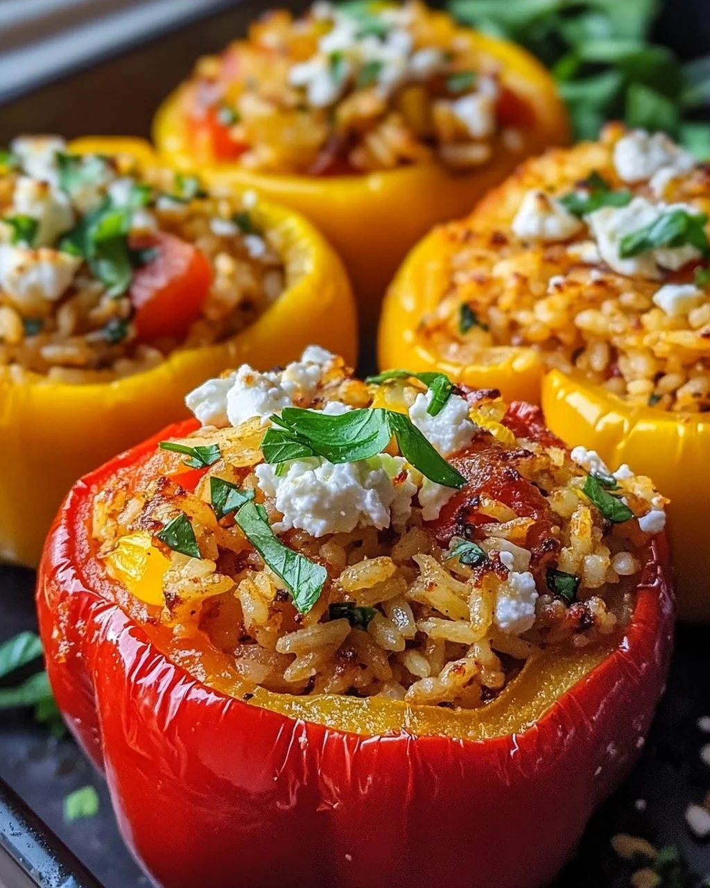 Gefüllte Paprika mit Reis und Feta Rezept einfach zubereiten