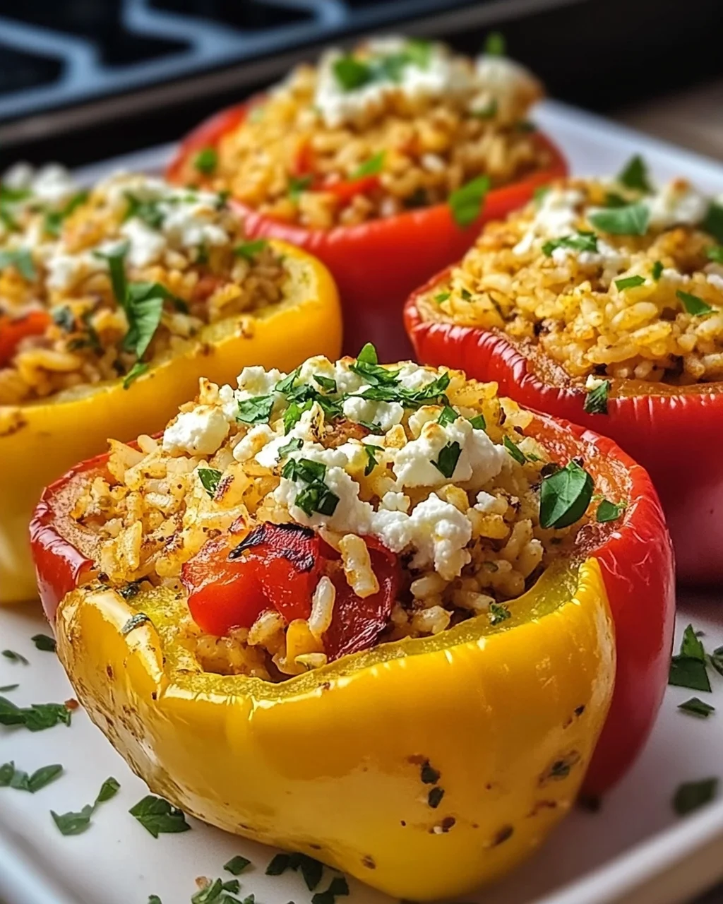 Gefüllte Paprika mit Reis und Feta Rezept einfach zubereiten