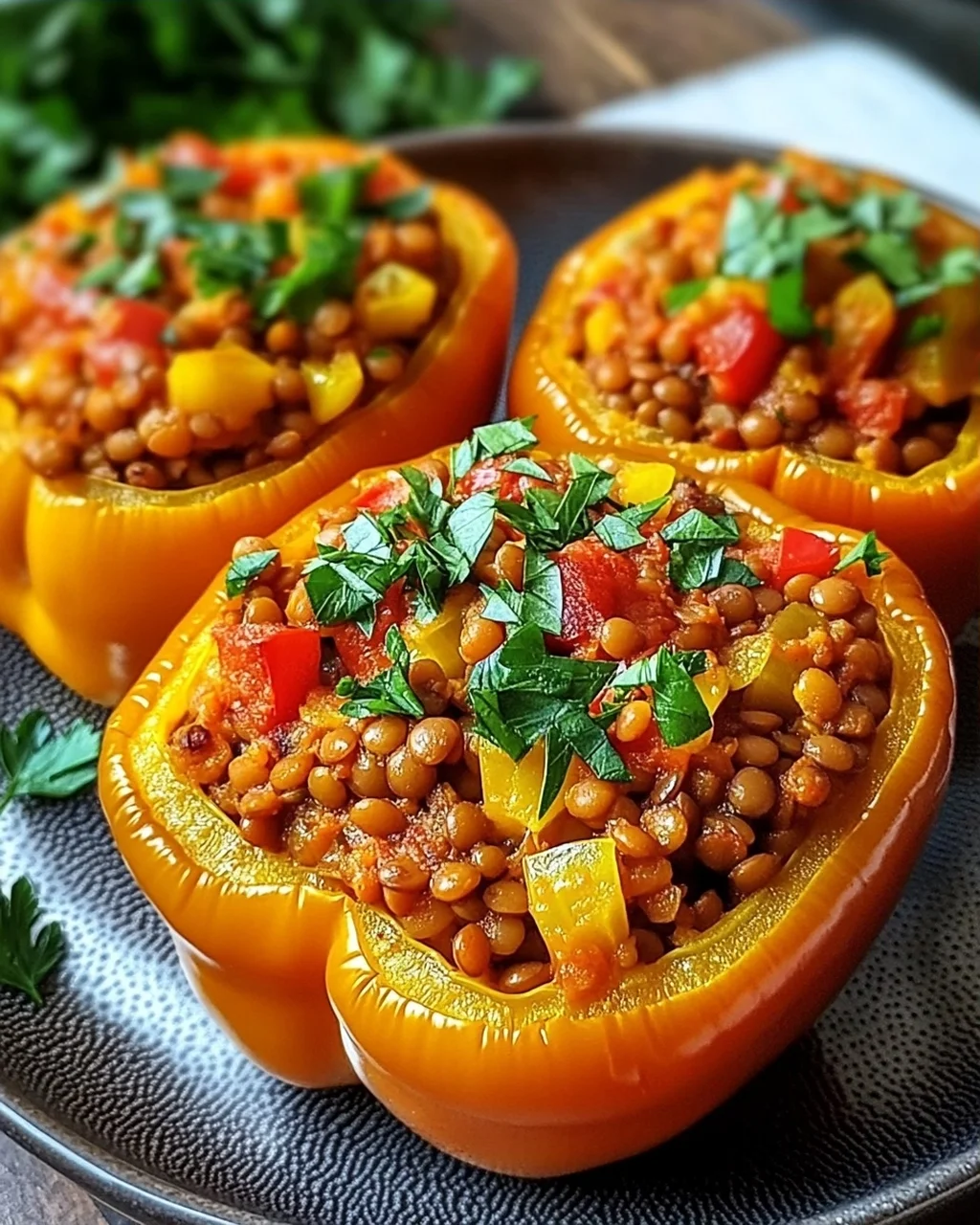 Gefüllte Spitzpaprika mit roten Linsen