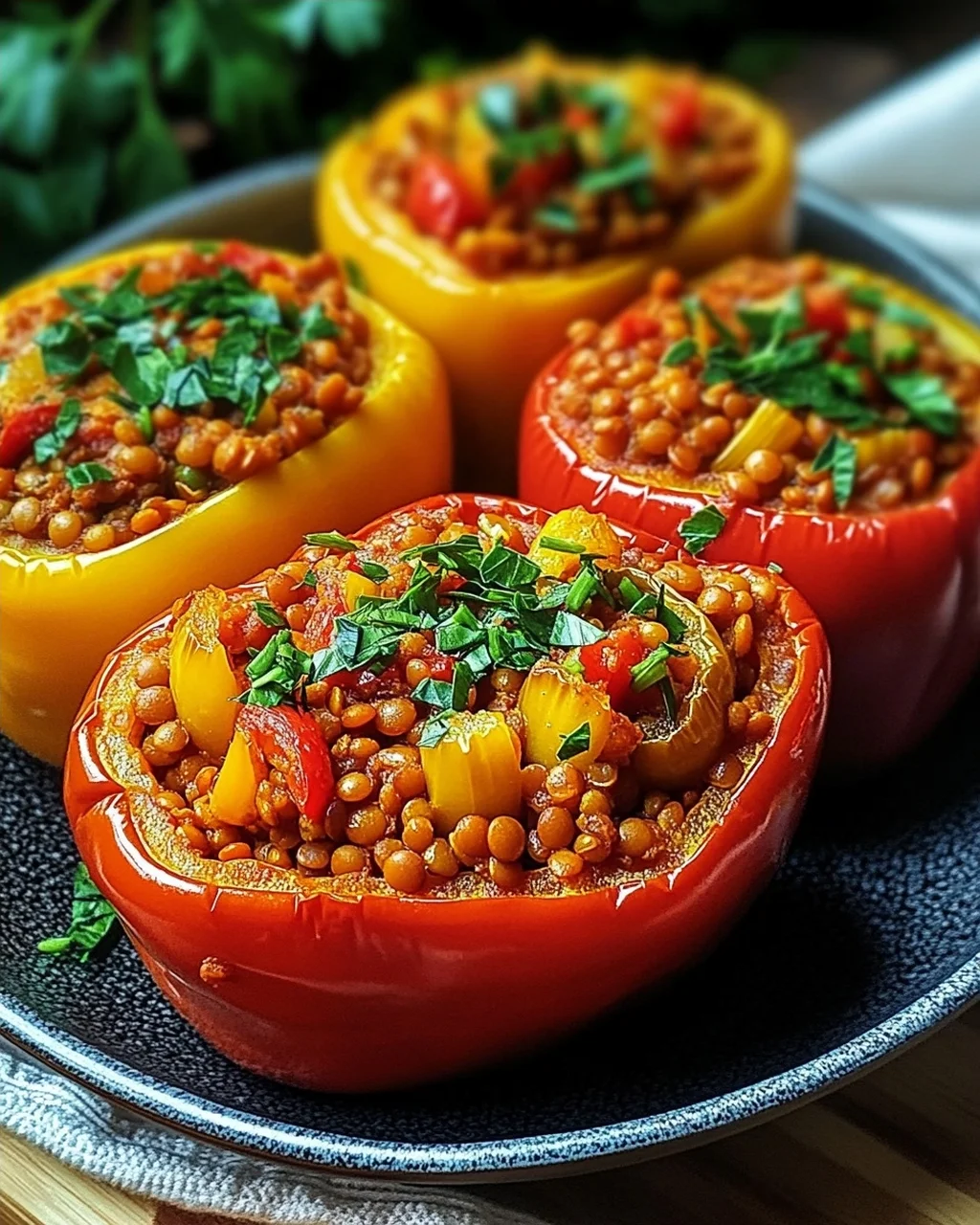 Gefüllte Spitzpaprika mit roten Linsen