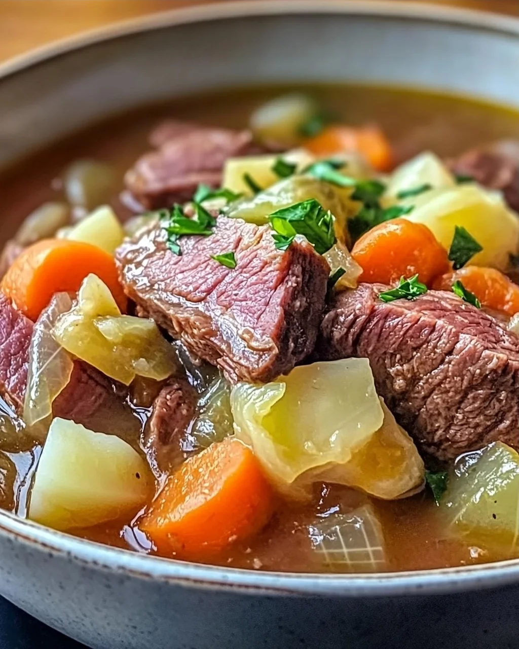 Gemütliche Rinderbrust- und Kohl-Suppe für kalte Tage