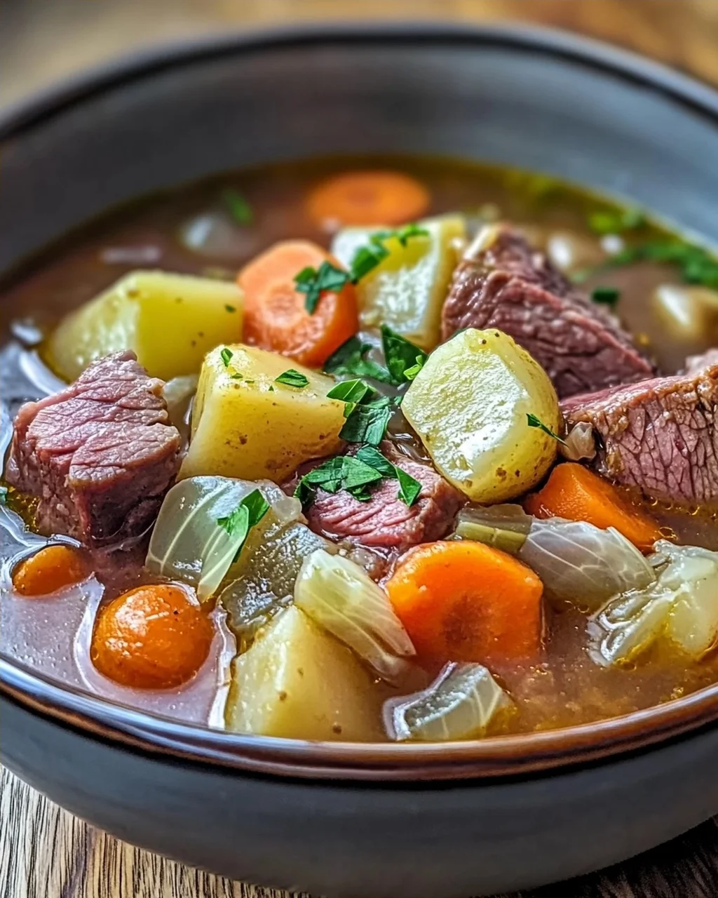 Gemütliche Rinderbrust- und Kohl-Suppe für kalte Tage