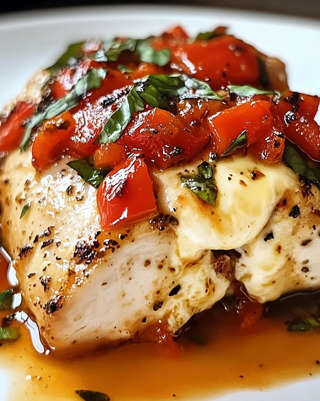 Geröstete rote Paprika und Mozzarella gefülltes Huhn