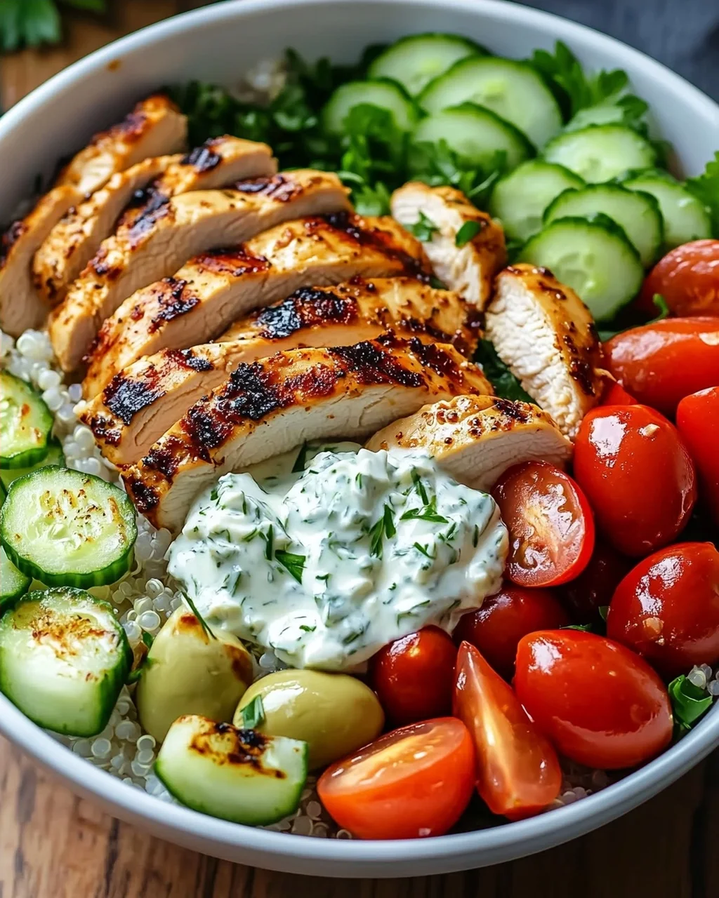 Griechische Hähnchen-Tzatziki-Bowl