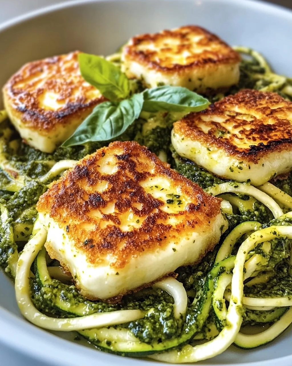 Halloumi mit Zucchini-Pesto-Nudeln