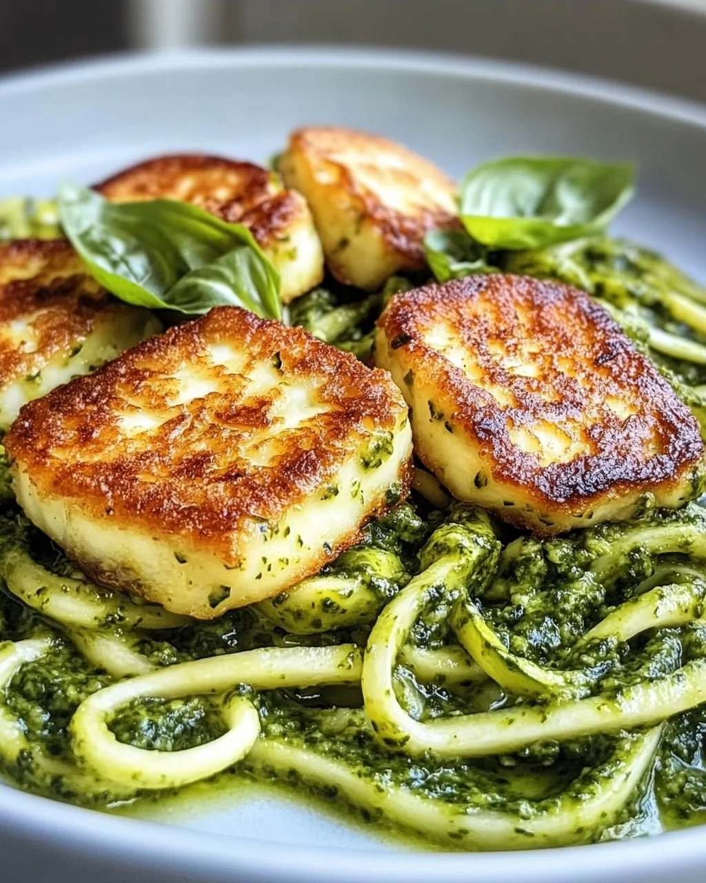 Halloumi mit Zucchini-Pesto-Nudeln