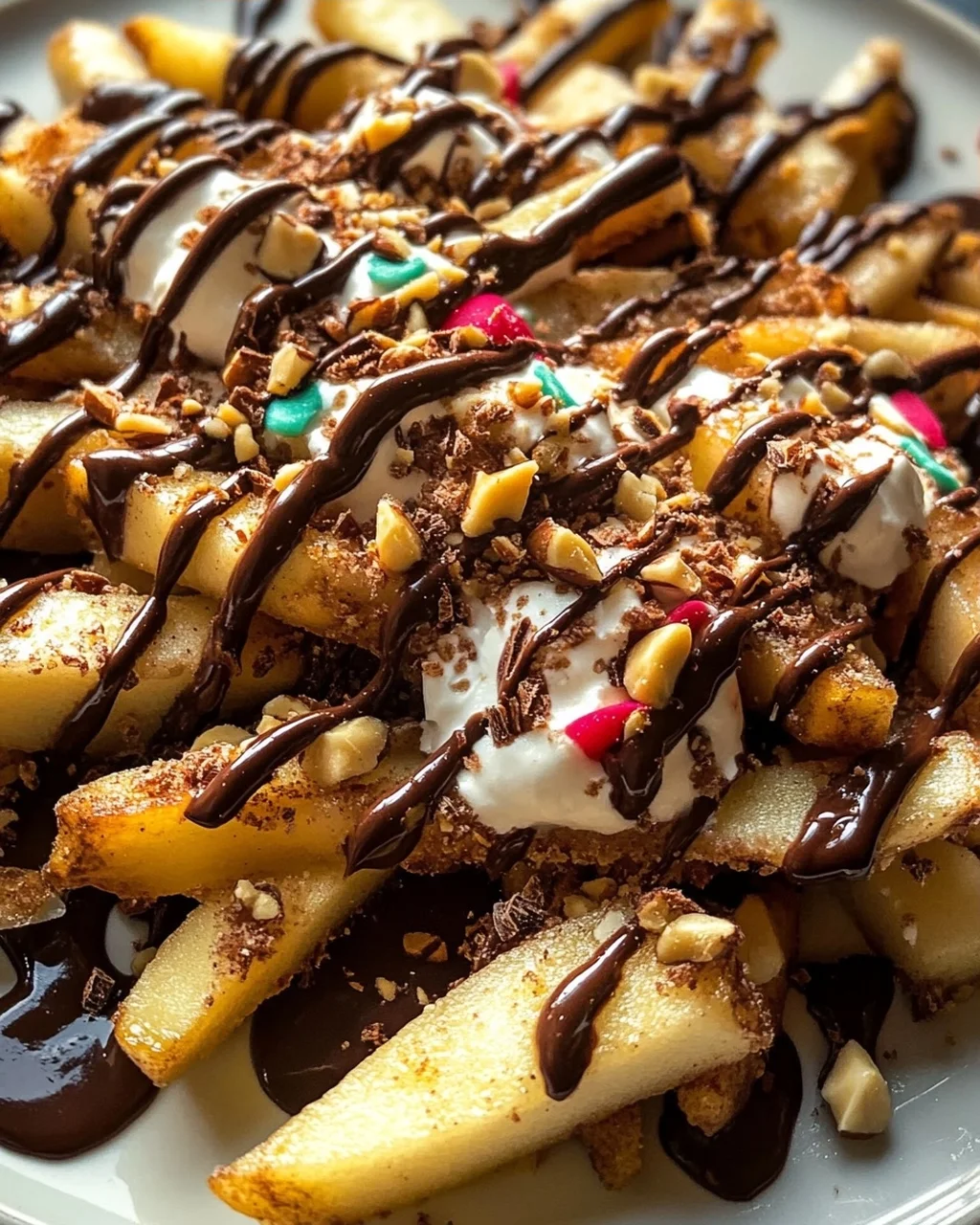Himmlische Knusprige Apfel-Pommes Nachos mit Schoko-Drizzle
