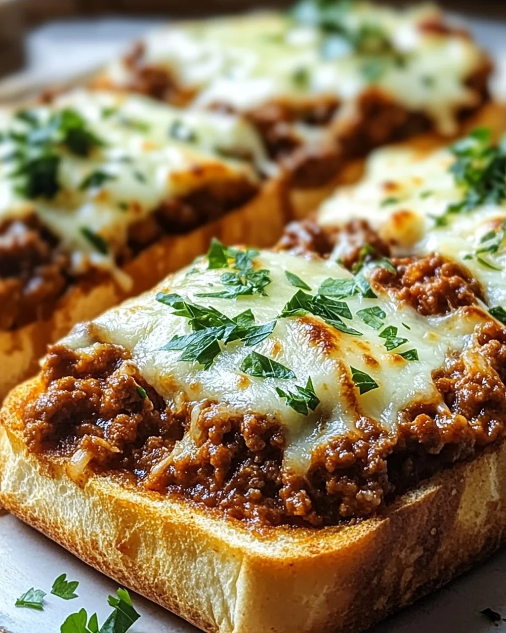 Homemade Cheesy Garlic Bread Sloppy Joe Melts