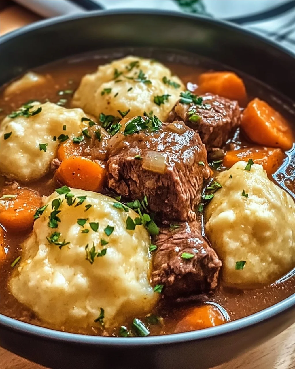 Irisches Eintopf mit Cheddar-Nocken für kalte Tage