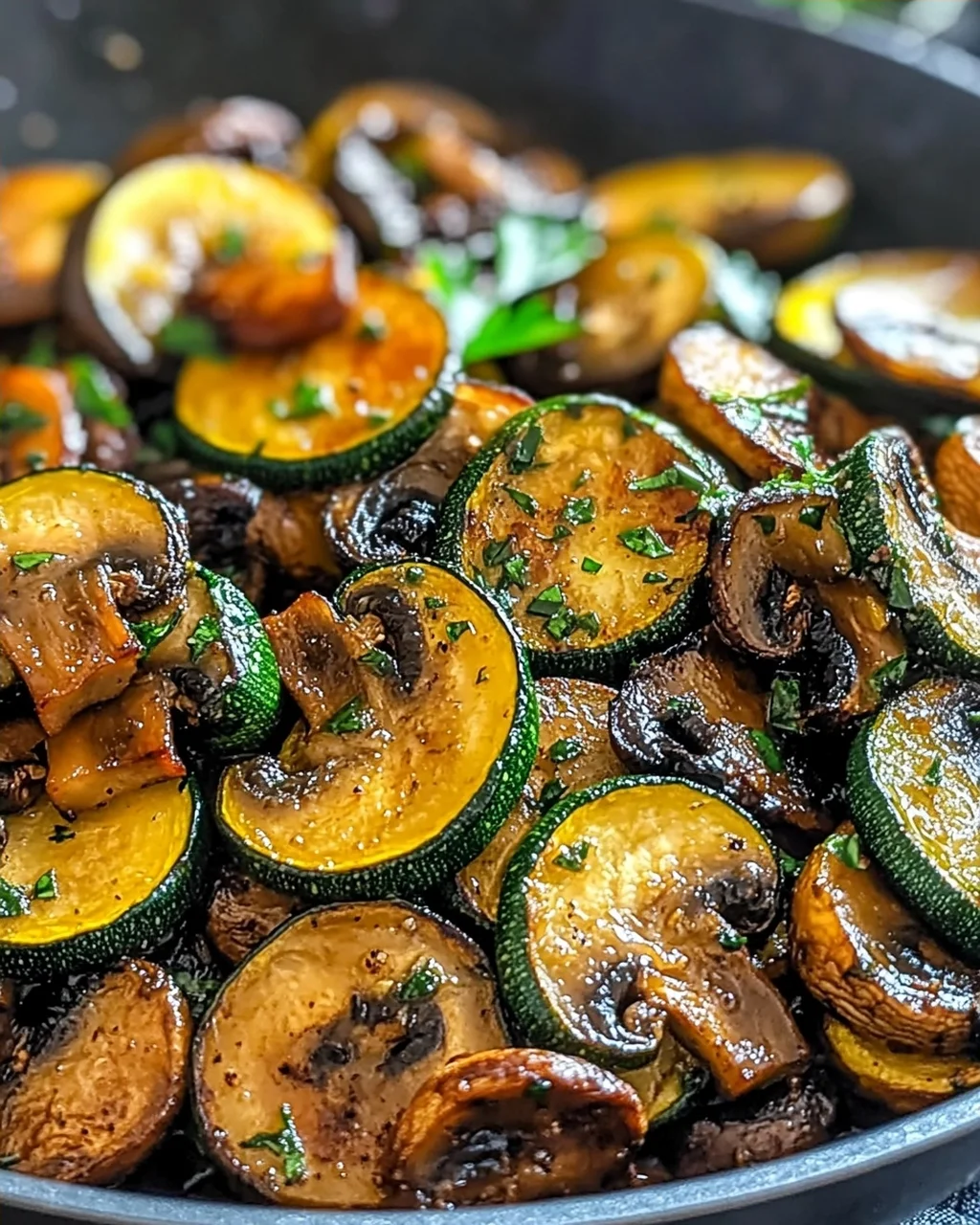Karamellisierte Zucchini und Pilz-Pfanne für Genießer