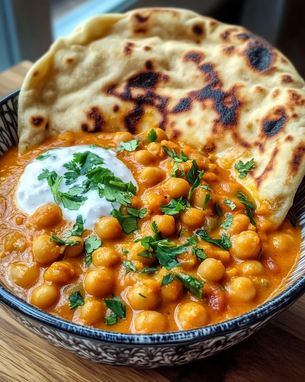 Kichererbsen-Curry mit Naan Brot