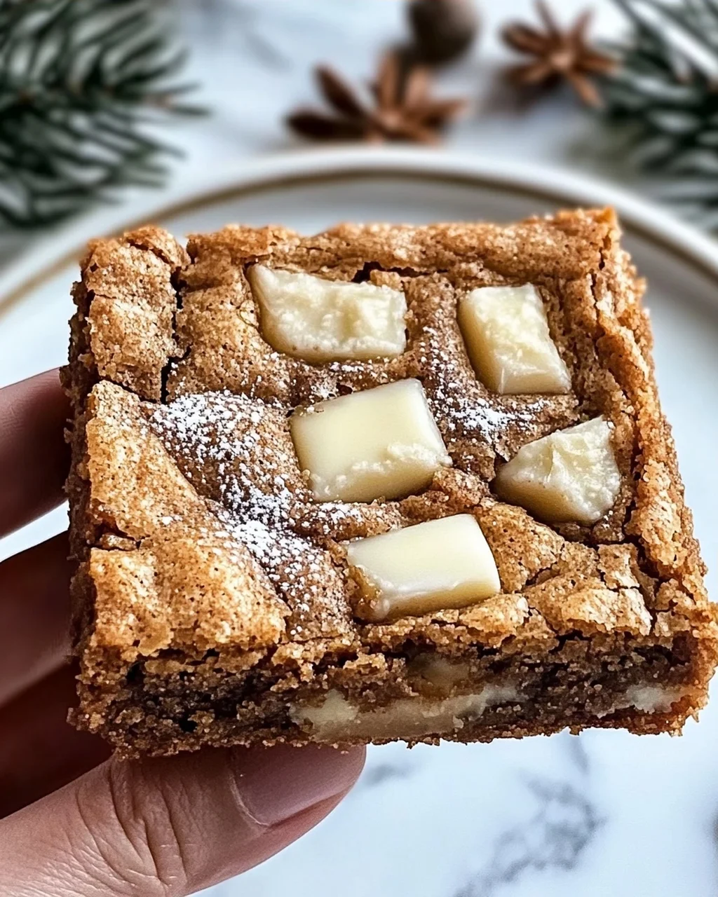 Lebkuchen Blondies mit weißer Schokolade genießen