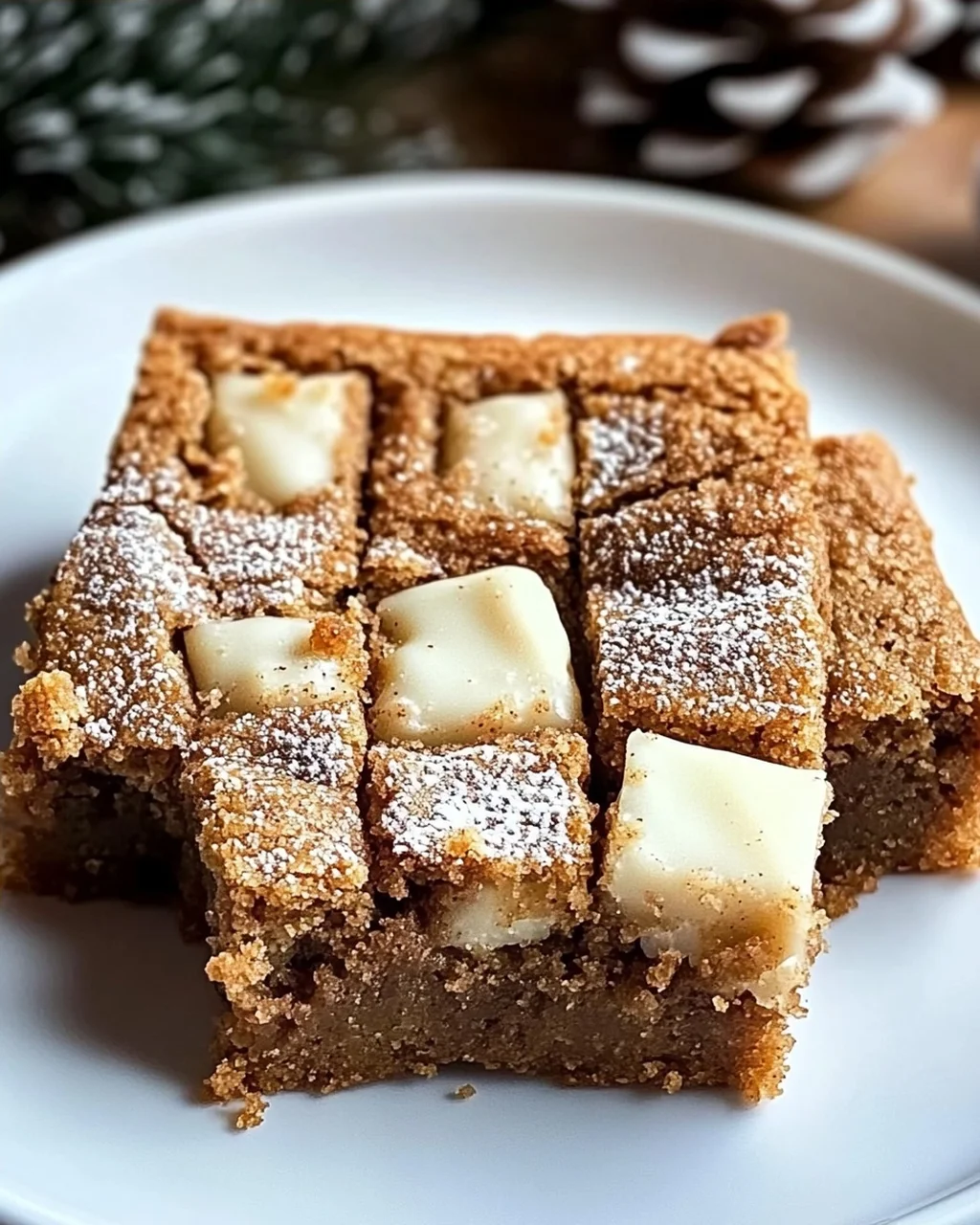 Lebkuchen Blondies mit weißer Schokolade genießen