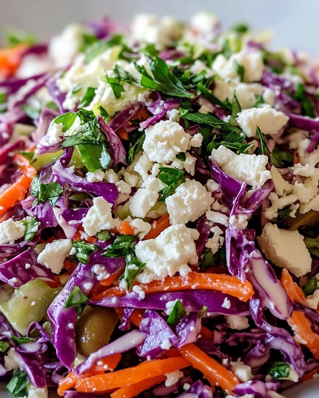 Mediterraner Slaw mit Feta, Oliven & frischen Kräutern