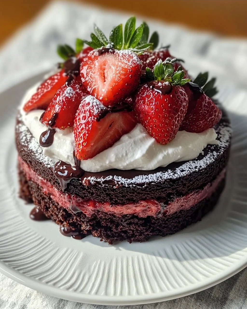 Quick Strawberry Cake with Chocolate Base and Non-Alcoholic Alternatives