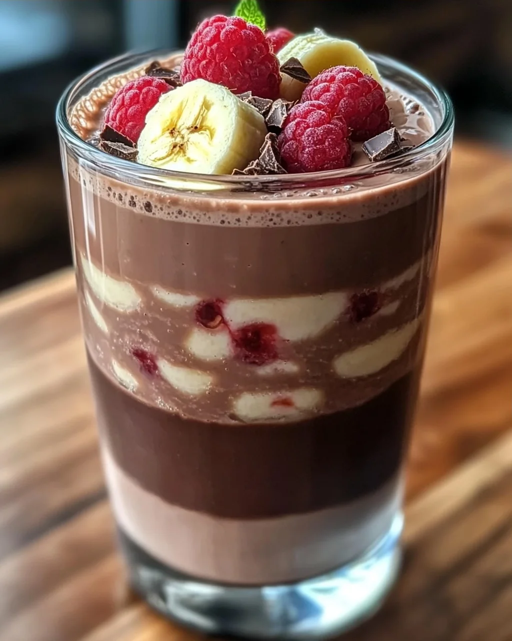 Schokoladen-Bananen-Himbeer-Frühstücksgetränk für den perfekten Start
