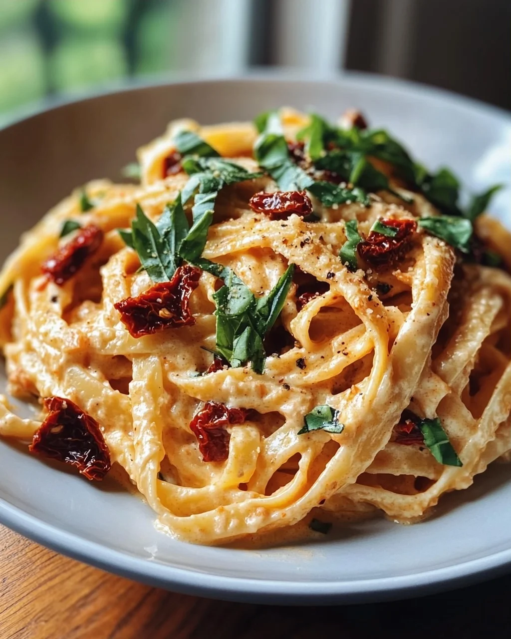Sonnige Vegane Pasta: Cremig mit Getrockneten Tomaten
