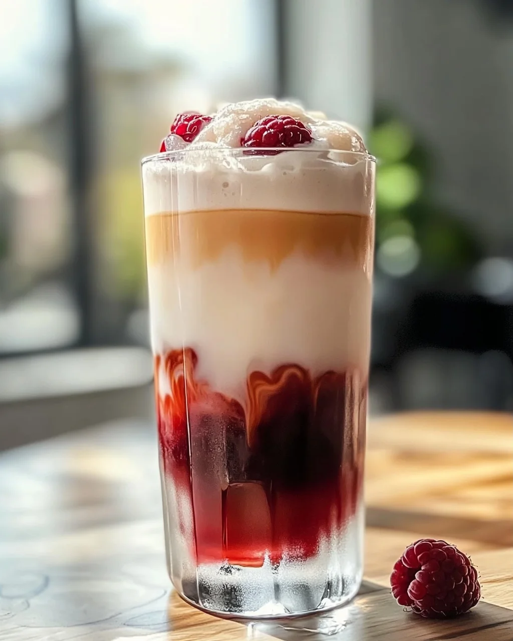 Vanille Himbeere Eiskaffee für heiße Tage