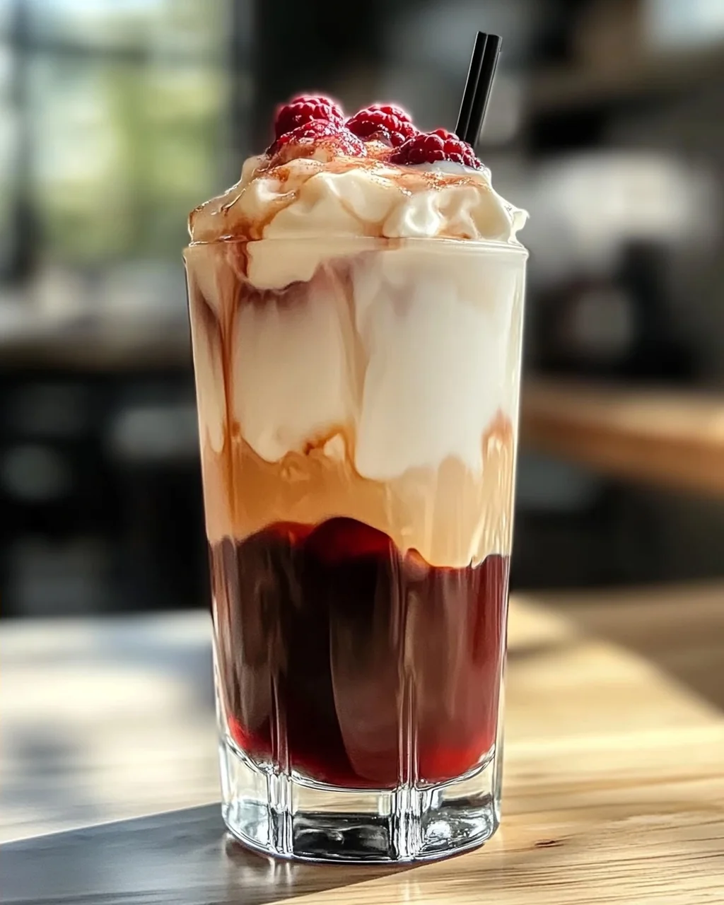 Vanille Himbeere Eiskaffee für heiße Tage