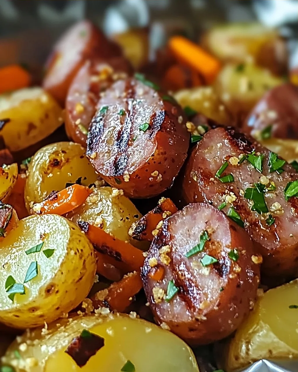 Wurst & Kartoffel Folienpaket schnell und lecker